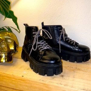 Women's platform combat moto boots